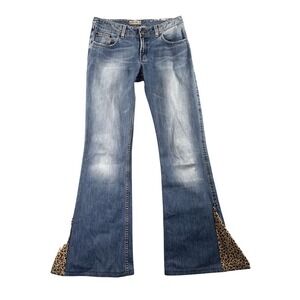 Y2K Vintage Bke Flare Leg Jeans Women 31x33 Boho Fairy Grunge‎ Cheetah Print Hem